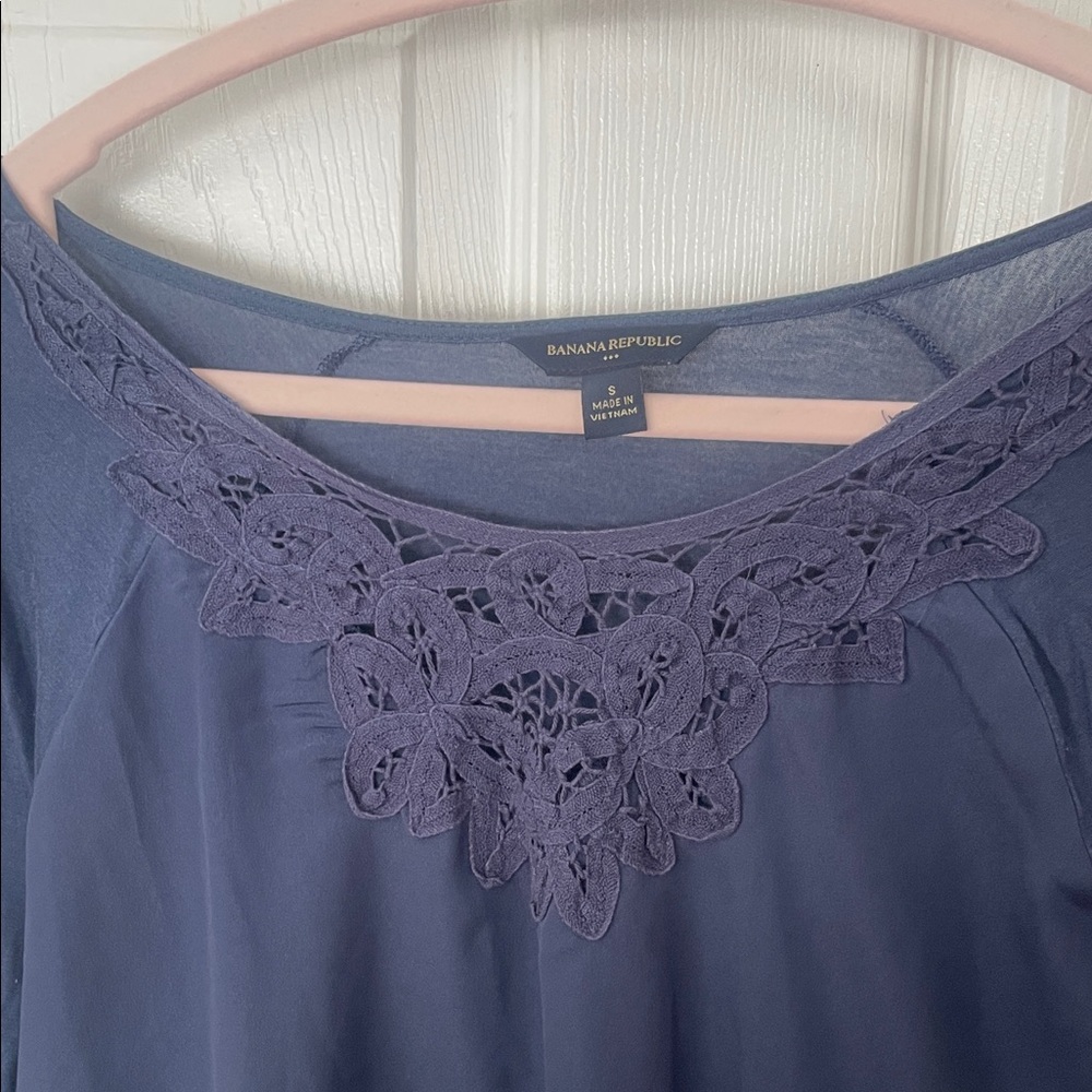 Banana Republic Navy Lace Accent Blouse